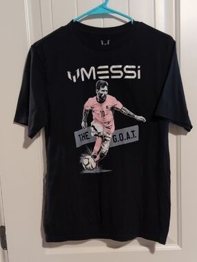 Black Messi Graphic Tee with Pink Accent